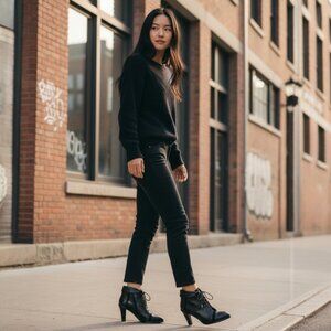 Jil Sander Black Leather Suede Inlay Lace Up Heel Ankle Boot Size 37 (US 7)